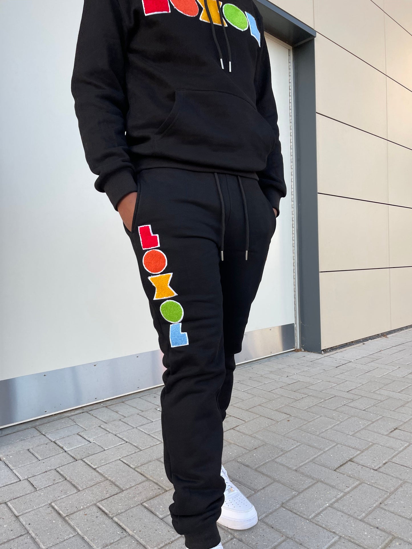 multi coloured joggers