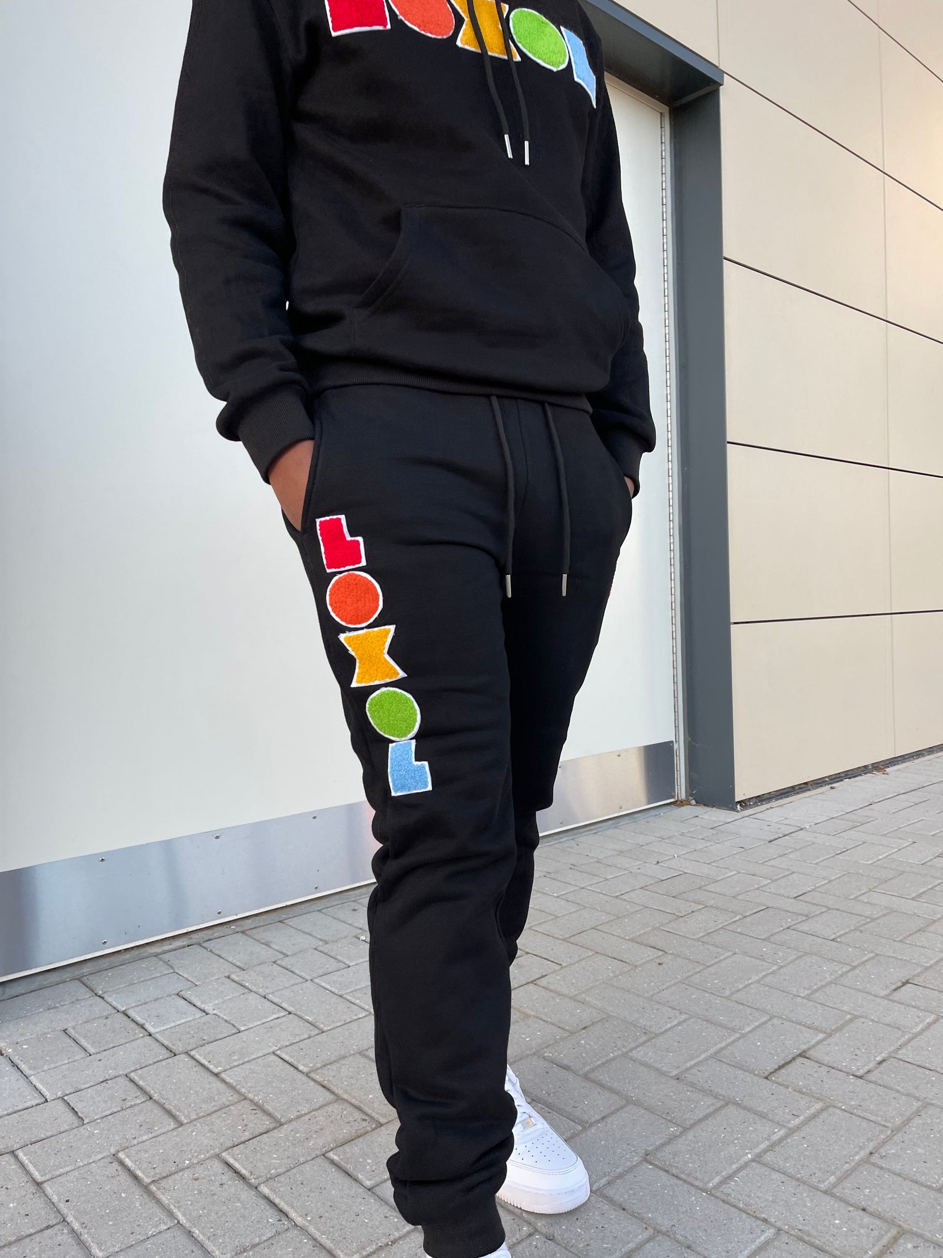 multi coloured joggers