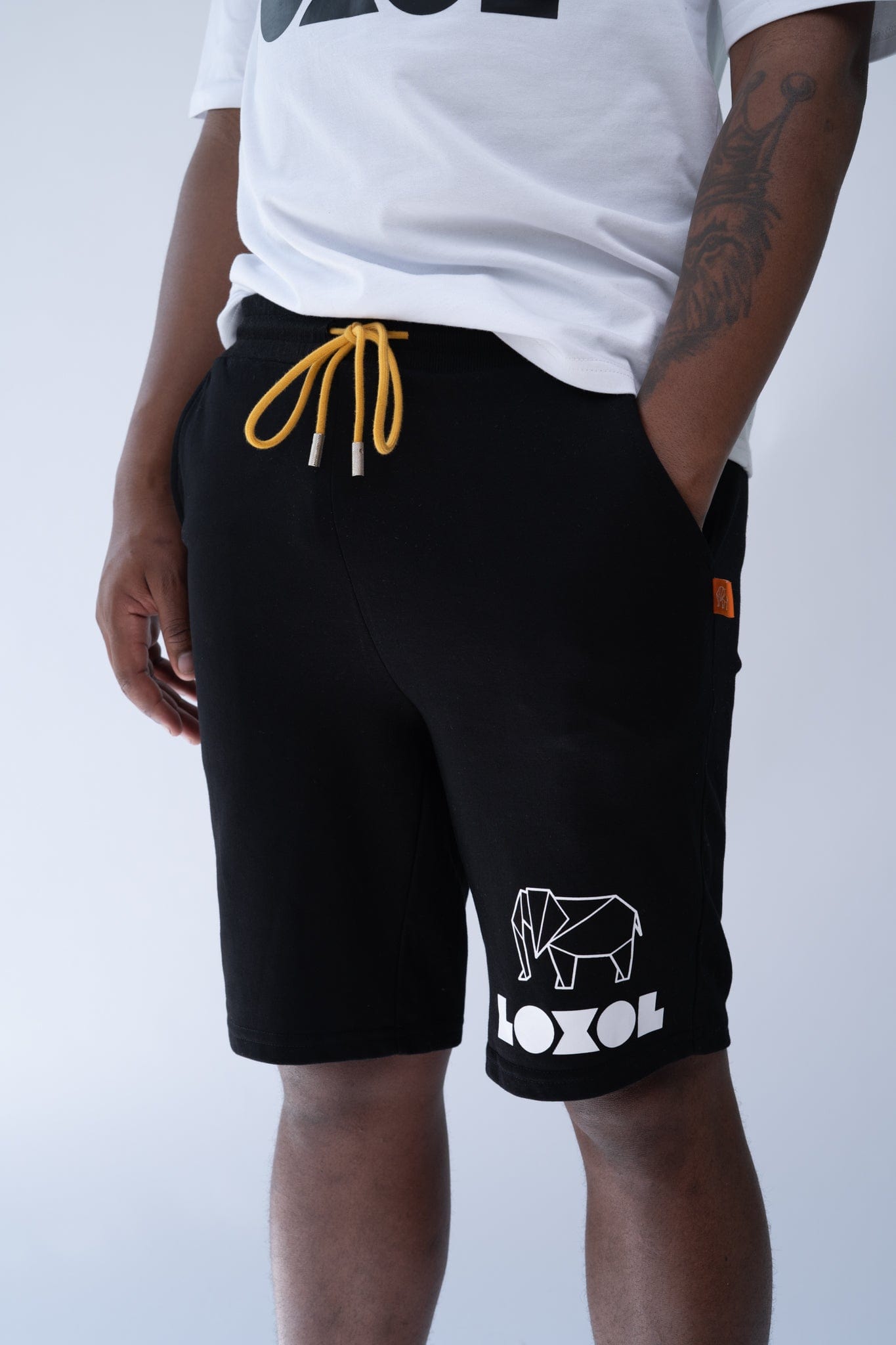 graphic white shorts